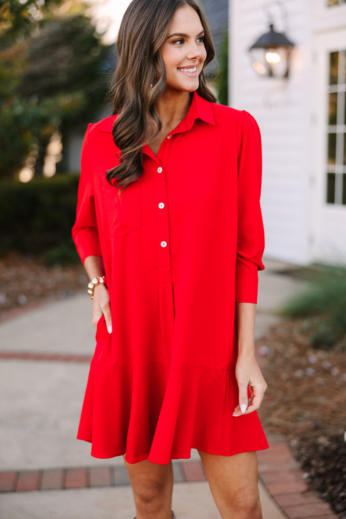 red shirt dress